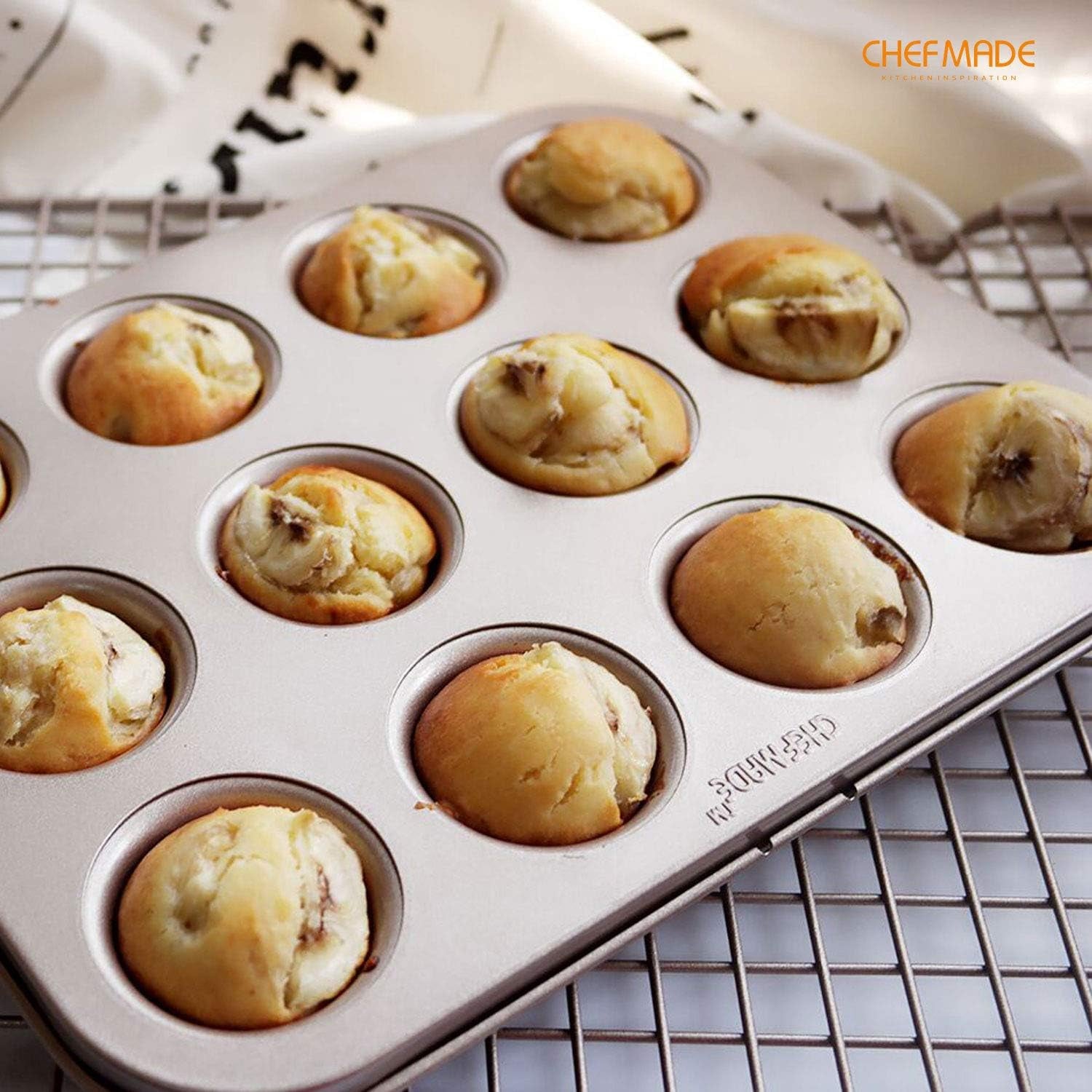 Mini Muffin Pan, 12-Cavity Non-Stick Mini Cupcake Pan Bakeware for Oven Baking (Champagne Gold)