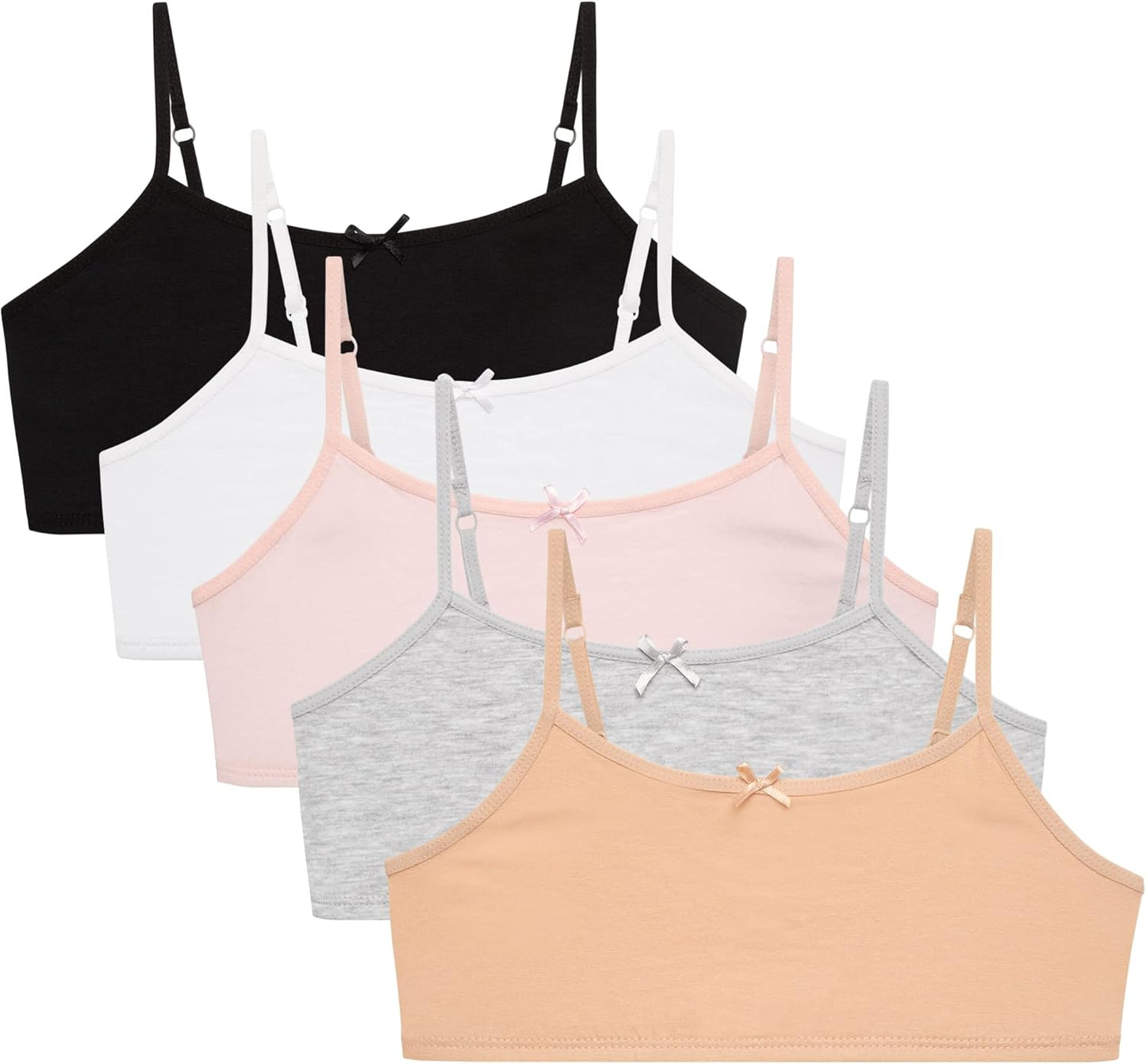 Girls' Training Bras – 5 Pack Cotton Stretch Girls Cami Bralettes - Spaghetti Strap Training Bra for Girls (7-14)