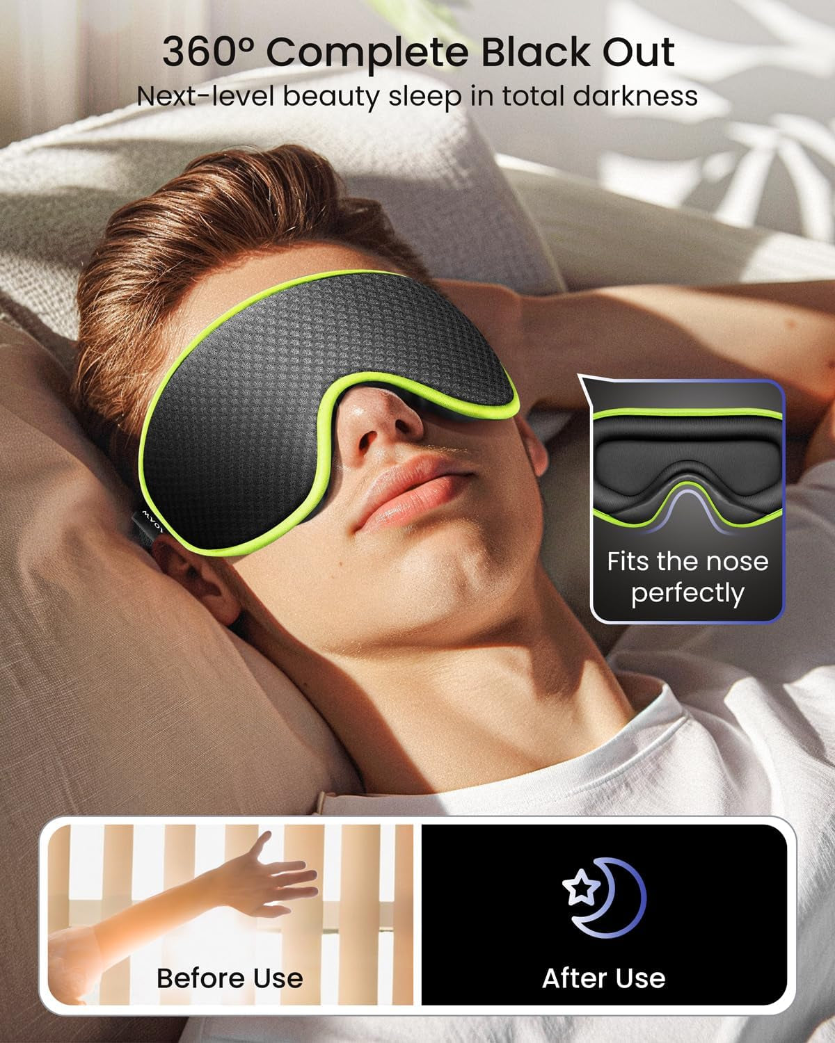 Sleep Mask for Men Women: Blackout Eye Masks for Sleep - 3D Breathable Soft Comfortable Eye Mask for Travel - Adjustable Light Blocking Night Masks for Sleeping