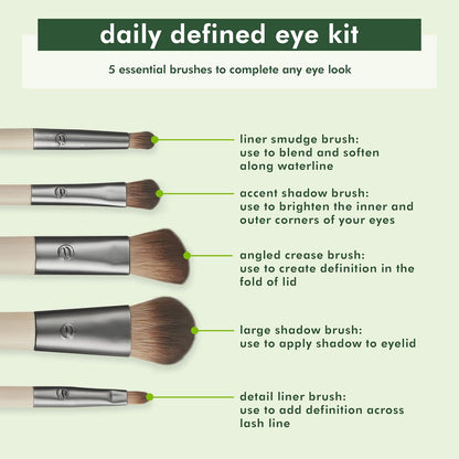 Daily Defined Eye Brush Kit, Makeup Brushes for Liquid, Powder, & Cream Eyeshadow & Eyeliner Application, Eco-Friendly Eye Brushes, Synthetic Hair, Cruelty Free, 5 Piece Set