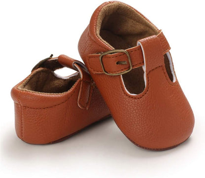 Baby Girls' Mary Jane Flats with Bow Knot - Non-Slip Soft Sole PU Leather Shoes for Newborns, Infants, and Toddlers