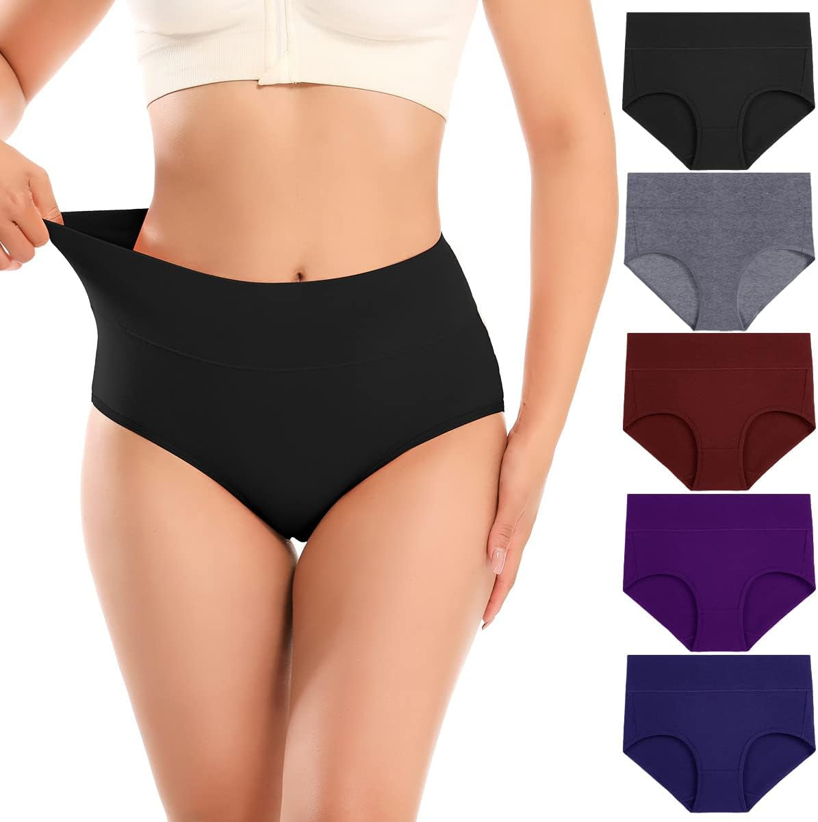 Women'S Underwear Cotton High Waist Briefs Full Coverage Soft Breathable Ladies Pantie