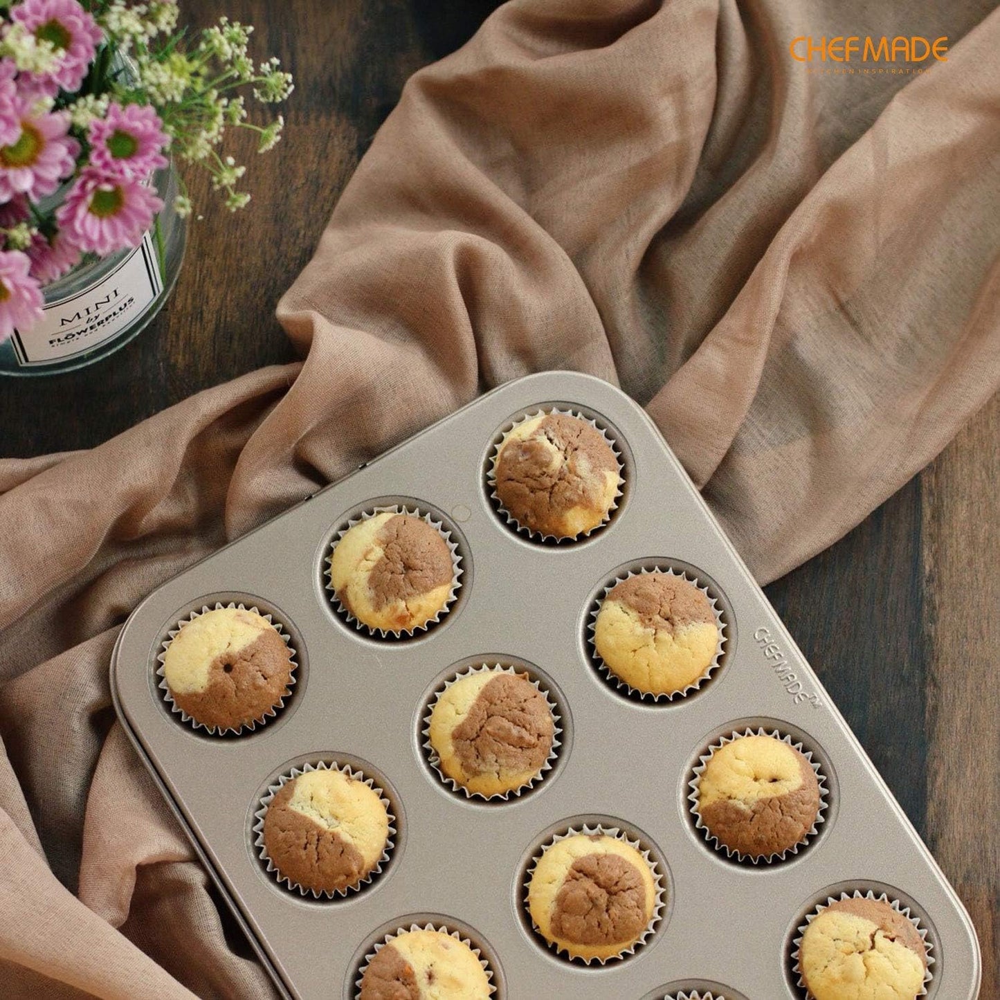 Mini Muffin Pan, 12-Cavity Non-Stick Mini Cupcake Pan Bakeware for Oven Baking (Champagne Gold)