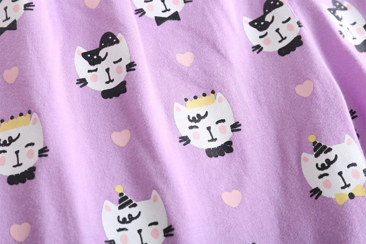 Young Girls Pajama Cute Cat Pattern Nighty Comfy Shorts Cotton Sleepwear