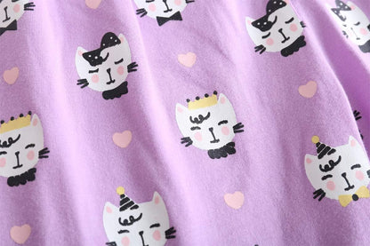 Young Girls Pajama Cute Cat Pattern Nighty Comfy Shorts Cotton Sleepwear