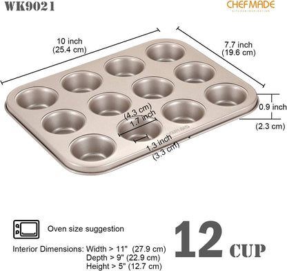 Mini Muffin Pan, 12-Cavity Non-Stick Mini Cupcake Pan Bakeware for Oven Baking (Champagne Gold)