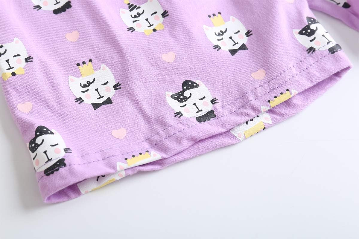 Young Girls Pajama Cute Cat Pattern Nighty Comfy Shorts Cotton Sleepwear