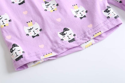 Young Girls Pajama Cute Cat Pattern Nighty Comfy Shorts Cotton Sleepwear