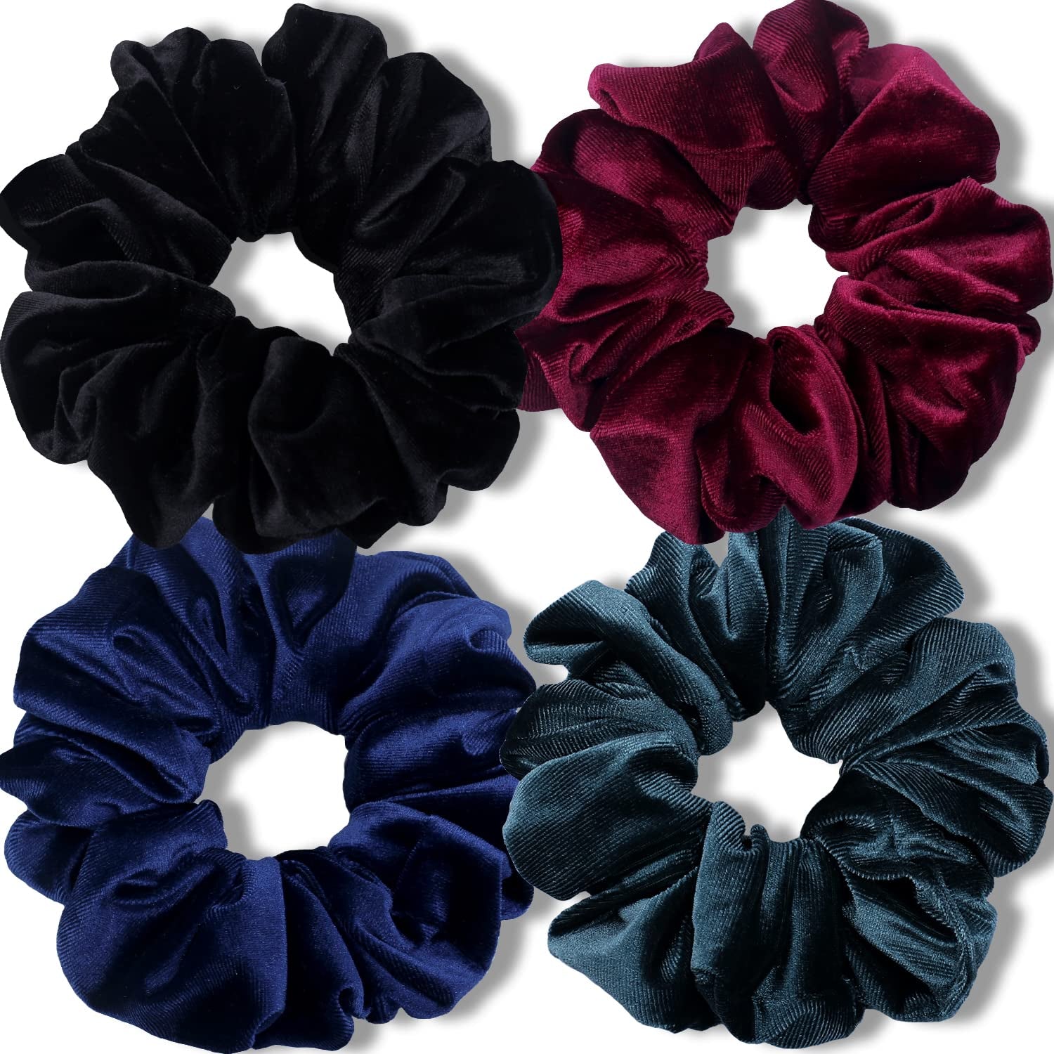 Extra Large Scrunchies for Women'S Thick Hair, Premium Velvet Soft Jumbo Scrunchy, XL 6 Inch Big Elastic Band Hair Accessories, 4 Pack, Dark