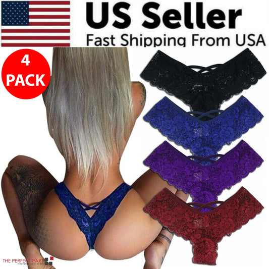 4 Pack Women Sexy Lace Underwear Lingerie Panties G-String Brief Thong plus Size