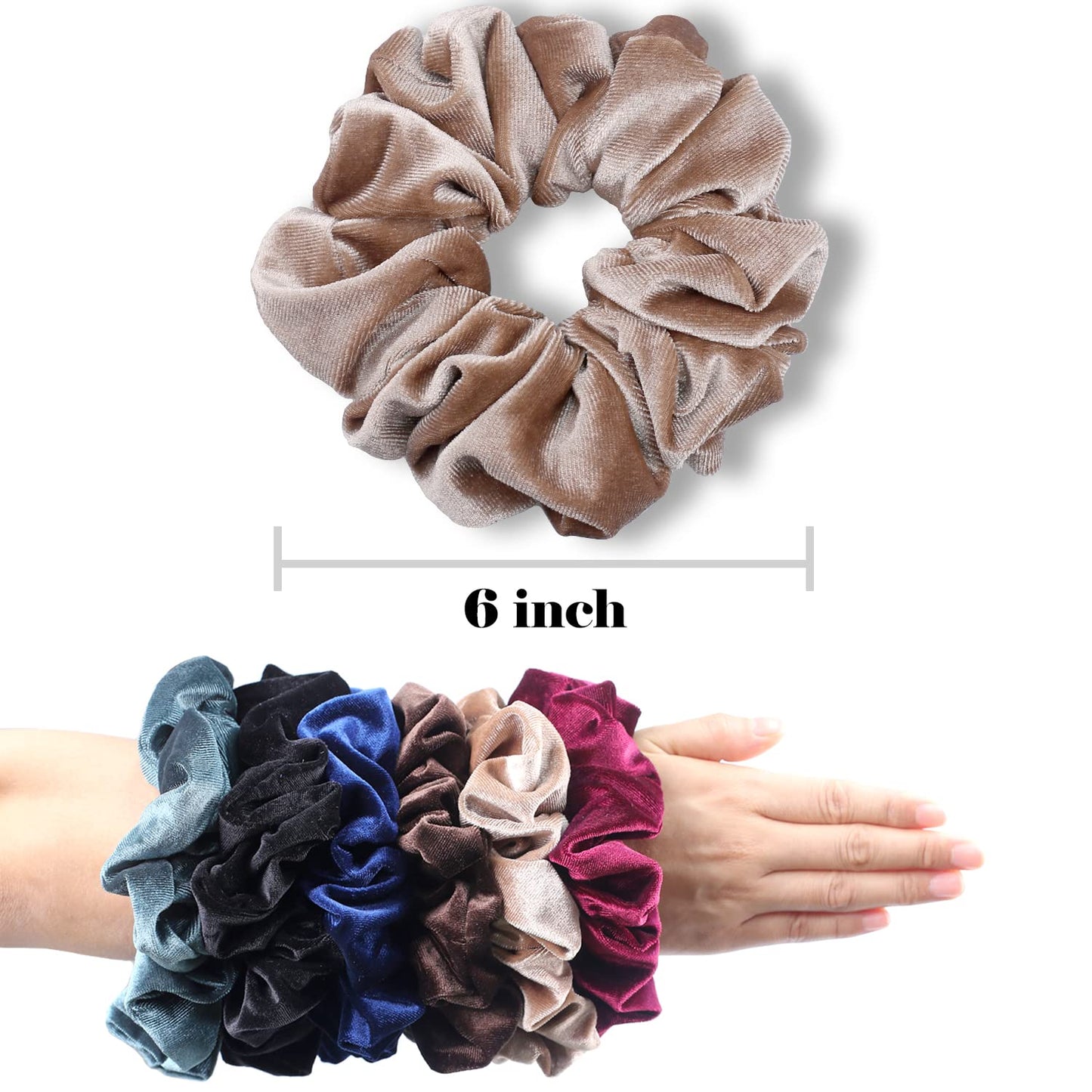 Extra Large Scrunchies for Women'S Thick Hair, Premium Velvet Soft Jumbo Scrunchy, XL 6 Inch Big Elastic Band Hair Accessories, 4 Pack, Dark