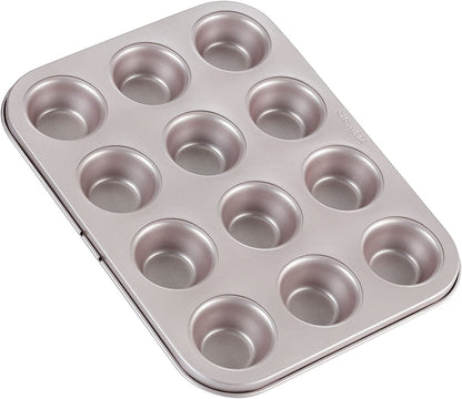 Mini Muffin Pan, 12-Cavity Non-Stick Mini Cupcake Pan Bakeware for Oven Baking (Champagne Gold)