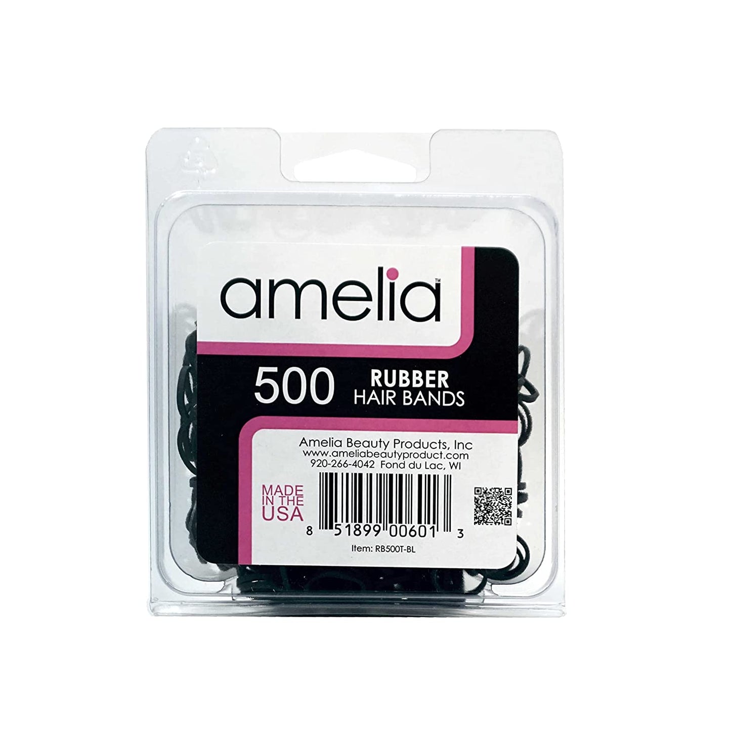 Amelia Beauty | 500 Count 1/2" Rubber Bands | Premium US Made Rubber Hair Ties | Ideal for Ponytails, Braids & Beards | Strong All Day Hold | Convenient Re-Closable Container | Black