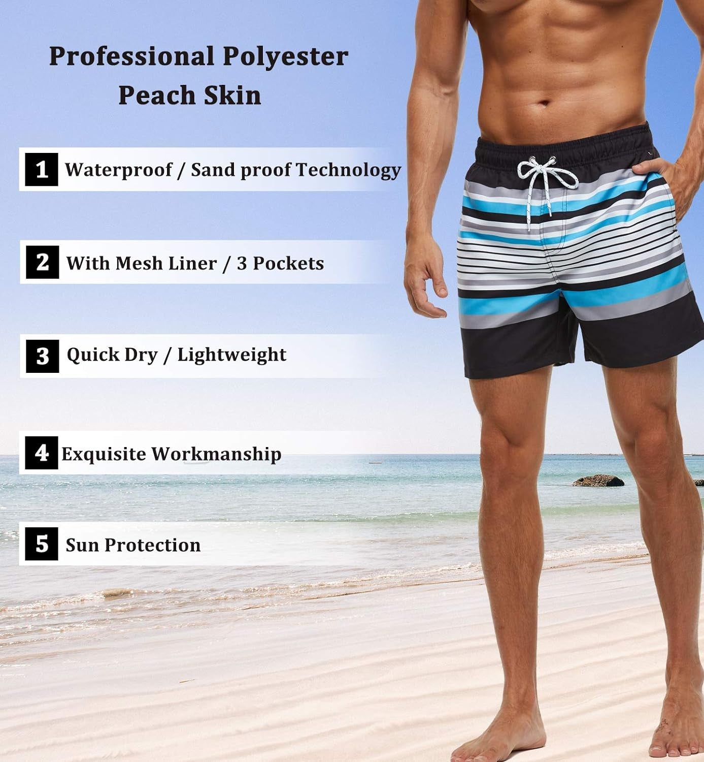 Men's Quick-Dry Swim Trunks with Pockets