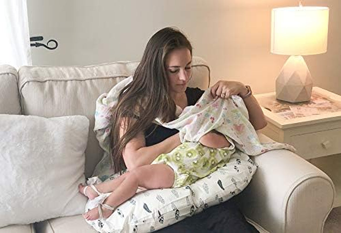 Nursing Pillow Cover Slipcover,Soft and Comfortable,Feathers Design,Maternity Breastfeeding Newborn Infant Feeding Cushion Cover ZT01