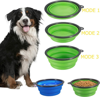 2-Pack Collapsible Dog Bowl, Foldable Expandable Cup Dish for Pet Cat Food Water Feeding Portable Travel Bowl Blue and Green