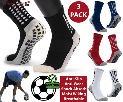 3 Pair Sport Socks anti Slip W/ Grip Soccer Men Football Basketball Sock Premium