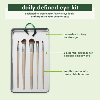 Daily Defined Eye Brush Kit, Makeup Brushes for Liquid, Powder, & Cream Eyeshadow & Eyeliner Application, Eco-Friendly Eye Brushes, Synthetic Hair, Cruelty Free, 5 Piece Set