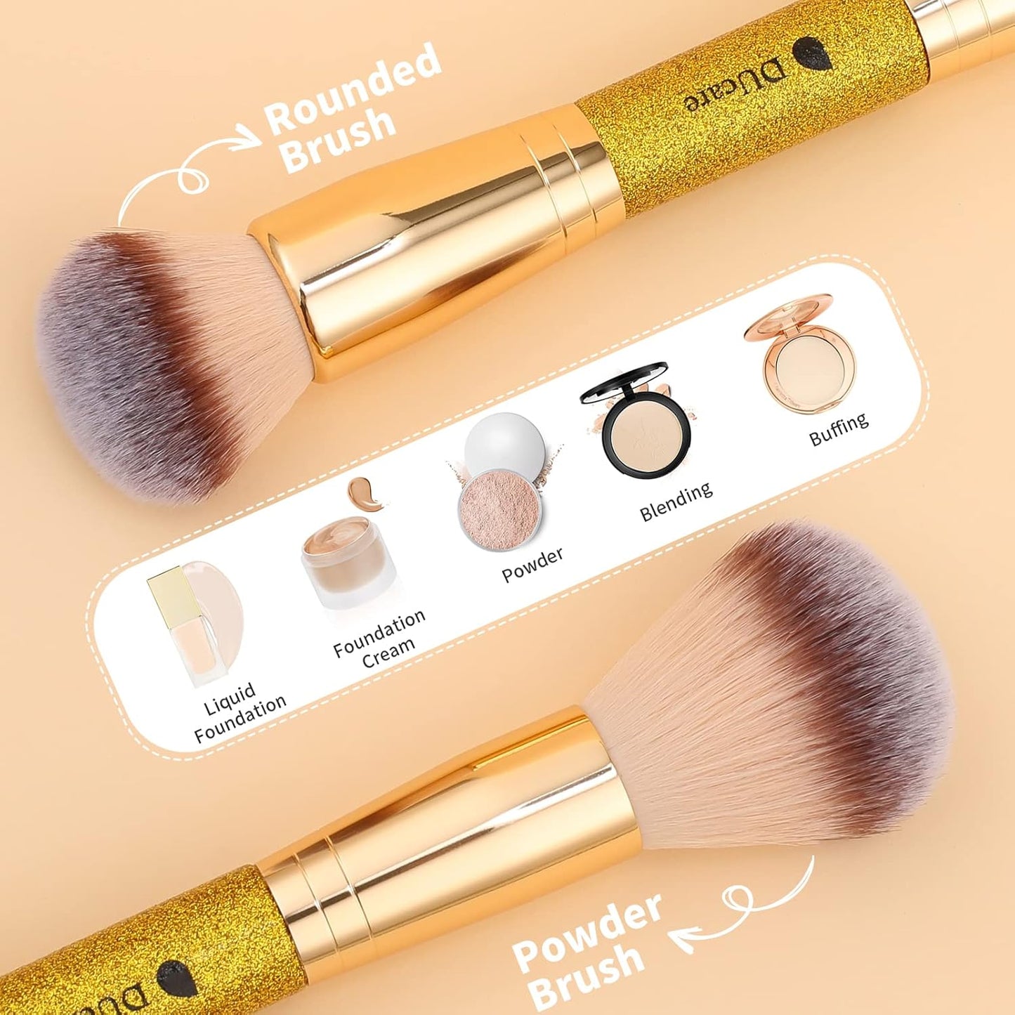 Makeup Foundation Brushes Double Ended Blush Powder Brush, Duo Bronzer Blush Ideal for Cream or Powder