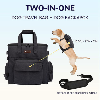 Professional Dog Travel Bag with 2 Collapsible Bowls, Backpack, Airline-Approved Organizer for Supplies & Accessories, and 2 Food Containers, Black