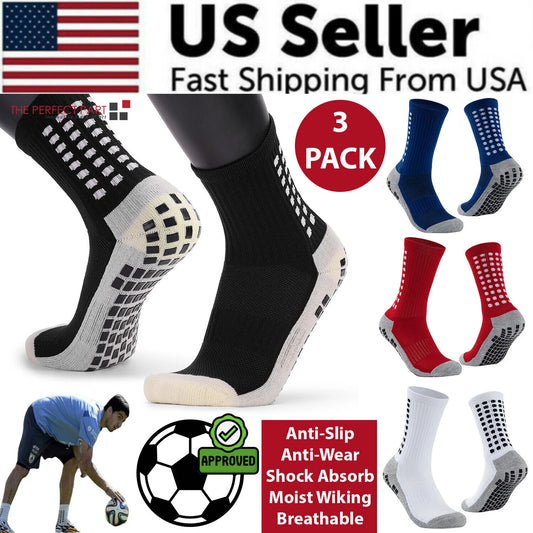 3 Pair Sport Socks anti Slip W/ Grip Soccer Men Football Basketball Sock Premium