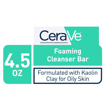 Foaming Cleanser Bar, Soap-Free Body and Face Cleanser Bar for Oily Skin, Fragrance Free, 4.5 Ounce