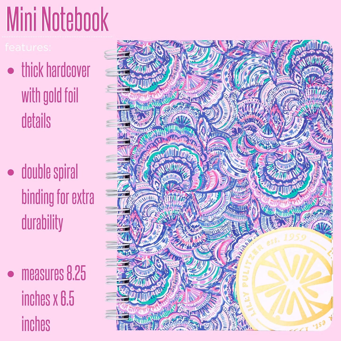 Blue Hardcover Mini Spiral Notebook, 8.25" x 6.5", 160 College-Ruled Pages, "Happy as a Clam