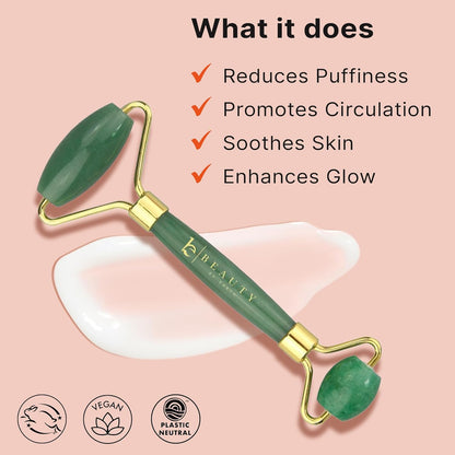 Jade Roller for Face - Smoothes Fine Lines & Wrinkles, Valentines Day Gifts, Face Massager Skin Care Tools with Small Eye Roller for Puffy Eyes, De-Puffing Facial Tool, Self Care Gifts for Women