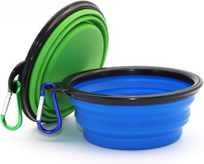 2-Pack Collapsible Dog Bowl, Foldable Expandable Cup Dish for Pet Cat Food Water Feeding Portable Travel Bowl Blue and Green