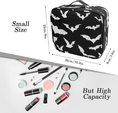 Goth Makeup Organizer Bag, Halloween Makeup Bags Large Cosmetic Bag with Adjustable Dividers Portable Bat Cosmetic Case for Make up Brushes Toiletry Jewelry（Black Bats）