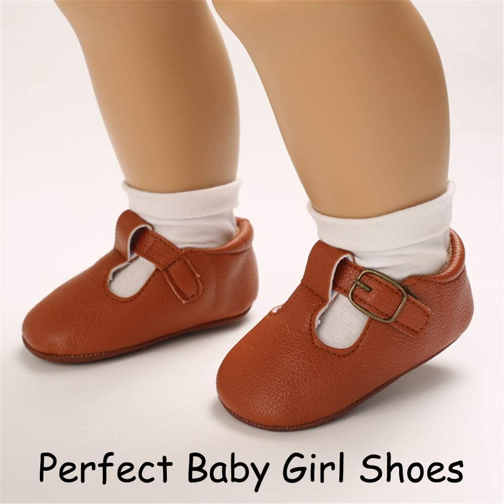 Baby Girls' Mary Jane Flats with Bow Knot - Non-Slip Soft Sole PU Leather Shoes for Newborns, Infants, and Toddlers