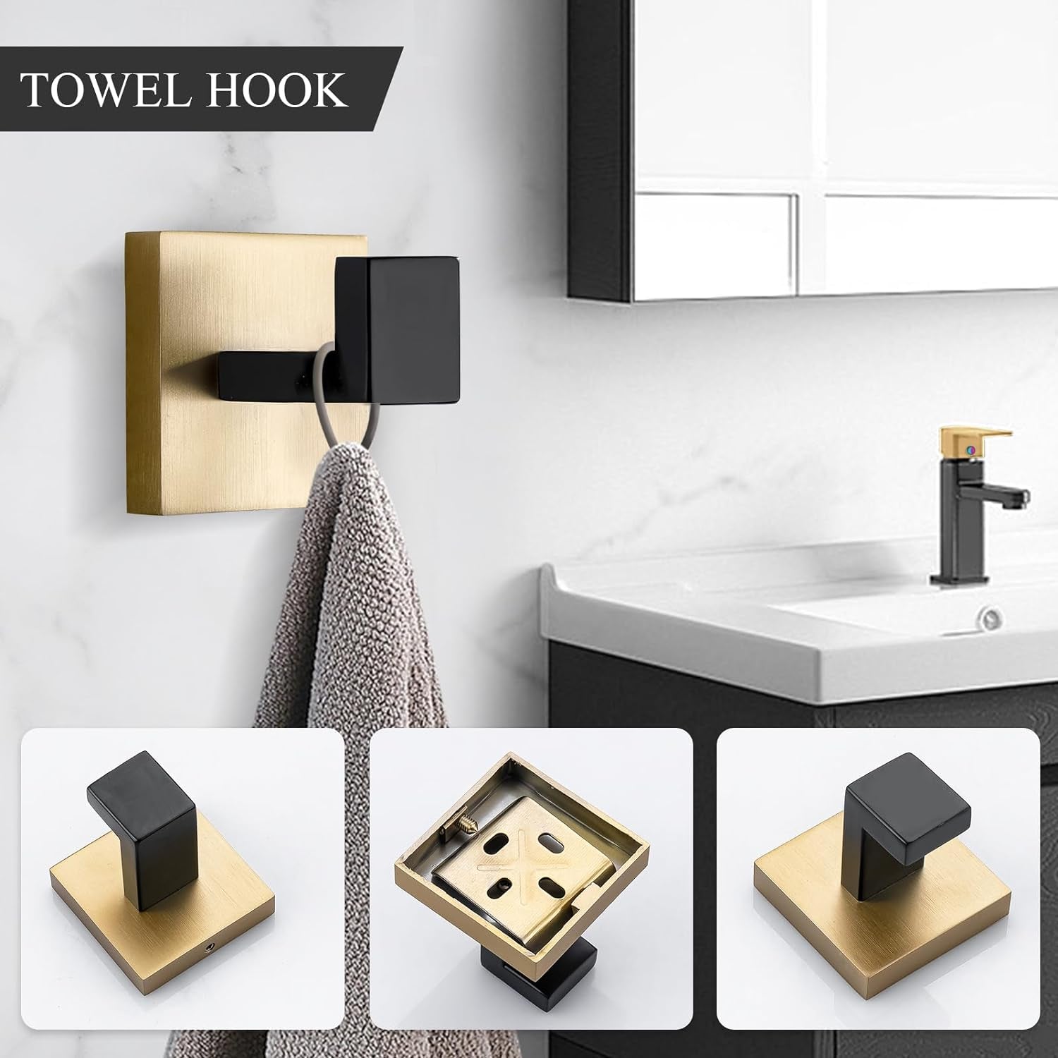 5-Piece Bathroom Hardware Set Black and Gold Towel Bar Sets Include 24 Inch Towel Bar Hand Towel Holder Toilet Paper Holder and 2 Towel Hooks,Stainless Steel Wall Mounted